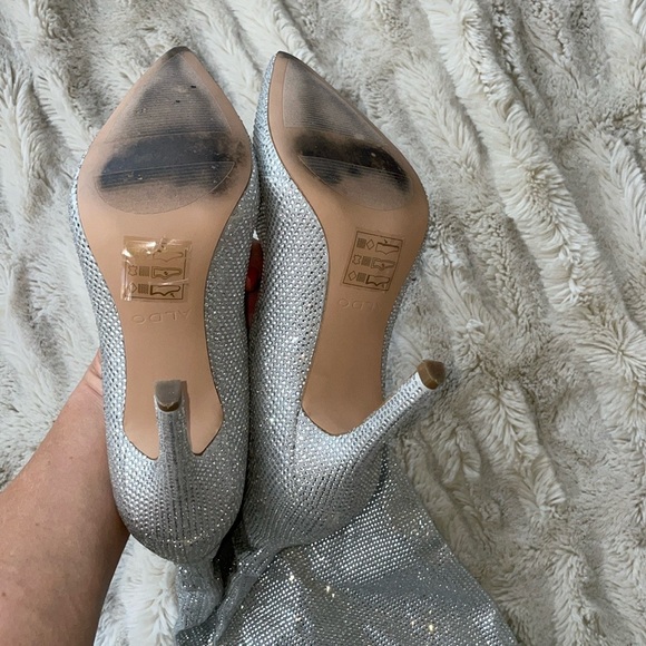 ALDO CLAIRA CRYSTAL SLOUCH STILETTO BOOTS SILVER, SZ 7.5 - Picture 5 of 6